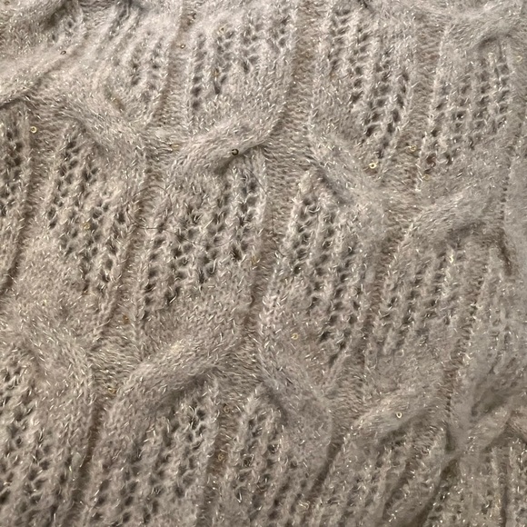 Metallic gold open stitch balloon sleeves mock neck sweater - Picture 11 of 11